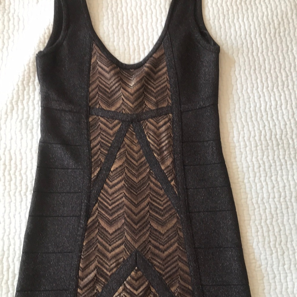 BEBE Black and gold cocktail dress
